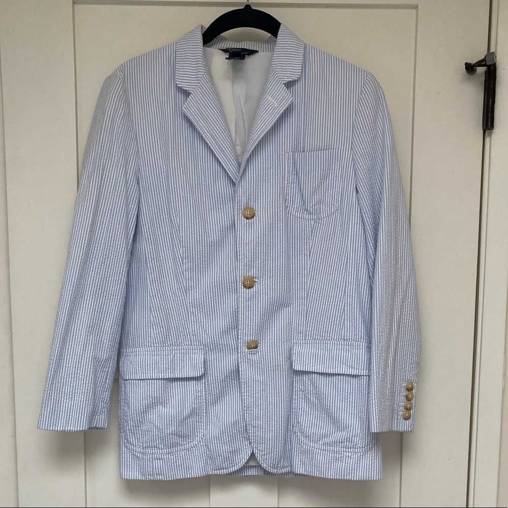 Polo Ralph Lauren boys seersucker blazer Suit jacket Sports Coat Cotton